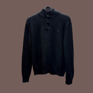 Polo Ralph Lauren Sweater | Black Cotton Knit | Size L | Vintage